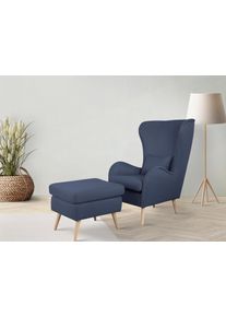 Polstergarnitur Home Affaire "Charles", blau (dunkelblau), B:78cm H:118cm T:152cm, 100% Polyester, Sitzm&ouml;bel-Sets, Polstergarnitur, gro&szlig; und gem&uuml;tlich im moderner Optik