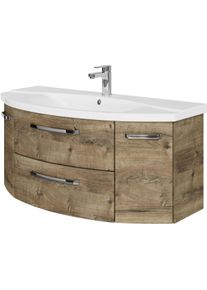 Waschtisch SAPHIR "Serie 4010 Keramik-Waschtisch mit Unterschrank, 120,5 cm breit", braun (eiche ribbeck quer nachbildung, eiche ribbeck quer nachbildung), B:120,5cm H:53,7cm T:48cm, Waschtische, Waschtisch, Waschplatz mit 2 T&uuml;ren, 2 Schubladen, Badm&ouml;bel-Set mit Waschtisch