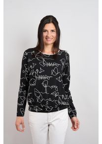 Langarmshirt Seidel Moden, Damen, Gr. 34, 99,schwarz, Single Jersey, Obermaterial: 96% Viskose, 4% Elasthan, gemustert, normal h&uuml;ftbedeckend, Rundhals, abgesteppte Kante, Shirts Langarmshirt