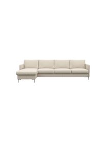 Ecksofa FLEXLUX "Fiore, super Sitzkomfort durch Kaltschaum im Sitz, L-Form", wei&szlig; (warm wei&szlig;), B:280cm H:85cm T:159cm, 100% Echteder, Sofas, Ecksofa, schmale Armlehnen, F&uuml;&szlig;e Alu