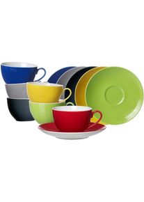 Ritzenhoff & Breker Tasse RITZENHOFF & BREKER "Kaffeetassen mit Untertassen Doppio 200 ml 6er Set bunt", bunt, B:16cm H:8cm &Oslash;:16cm, Porzellan, Trinkgef&auml;&szlig;e, Tasse, Sp&uuml;lmaschinenfest, Mikrowellensicher