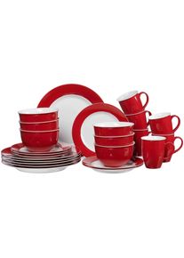 Ritzenhoff & Breker Geschirr-Set RITZENHOFF & BREKER "Kombiservice Doppio 24er Set", rot, 24, Porzellan, Geschirr-Sets, Geschirr-Set, Sp&uuml;lmaschinengeeignet, Sp&uuml;lmaschinenfest