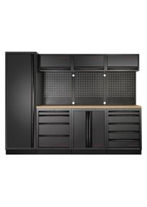 Kraftwerk, Werkstattschrank, Mobilio BLK 4er Kombi mit Lochwand 1-T&uuml;rig, Buche Multiplex (264 cm, 200 cm)