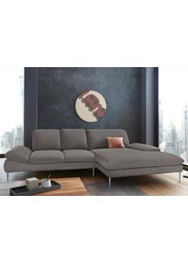 Ecksofa W.Schillig "enjoy&MORE, Designsofa, elegant und bequem, L-Form", grau (grau r66), B:310cm H:87cm T:185cm, Chenille-Flachgewebe R66 (85% Polyester, 15% Nylon);Longlife Xtra-Leder Z59: Glattleder mit modischer Pr&auml;gung. Hautst&auml;rke 0, 9 - 1, 1 mm;Stoff S37 (100% Polyester), Sofas, Ecksofa, mit Sitztiefenverstellung, F&uuml;&szlig;e Chrom gl&auml;nzend, Breite 310 cm
