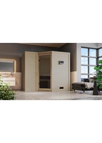 Sauna Karibu "Sanna 2", beige (naturbelassen), ohne Ofen, (ohne Ofen), Saunen, Sauna, ohne Ofen