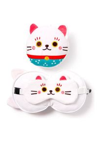 Puckator Relaxeazzz Pl&uuml;sch Maneki Neko Gl&uuml;ckskatze rundes Reisekissen & Augenmaske, Reisekissen, Mehrfarbig