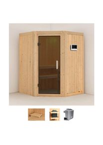 Sauna Karibu "Larin", beige (naturbelassen), Saunaofen, externe Steuerung, 9 kW, Saunen, Sauna, Ofen 9 KW externe Strg easy