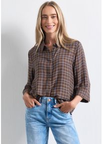 Karobluse Street One, Damen, Gr. 44, silk braun, Web, Obermaterial: 100% Viskose, kariert, bequem h&uuml;ftbedeckend, Rundhals, &Auml;rmel mit &Auml;rmelschlitz, Blusen Karobluse, 3/4-Arm mit Hemdblusenkragen