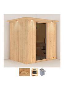 Sauna Karibu "Bedine", beige (naturbelassen), Saunaofen, integrierte Steuerung, 9 kW, Saunen, Sauna, Ofen 9 kW integr. Strg