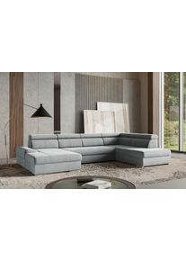 Sit & More Wohnlandschaft SIT & MORE "U-Form", grau (hellgrau), B:345cm H:79cm T:213cm, 100% Polyester, Sofas, Wohnlandschaft, mit verstellbaren Kopfteilen, wahlweise mit Schlaffunktion