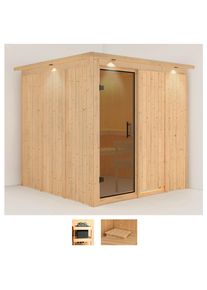 Sauna Karibu "Rodin", beige (naturbelassen), ohne Ofen, (ohne Ofen), Saunen, Sauna, ohne Ofen