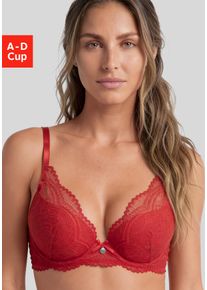 Neckholder-BH NUANCE BY LASCANA "Vivianna", Damen, Gr. 75, Cup C, rot, Microtouch, Obermaterial: 60% Polyamid, 35% Polyester, 5% Elasthan, BHs Neckholder-BH, mit verschiedenen Tragevarianten, mit floraler Spitze, Dessous