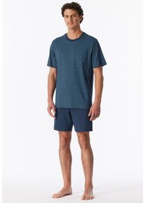 Pyjama Schiesser "Comfort Essentials", Herren, Gr. 52, wei&szlig; (860, tiefblau), Single Jersey, Obermaterial: 100% Baumwolle, bequem kurz, Rundhals, Homewear-Sets Pyjama, mit aufgesetzter Brusttasche