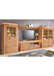 Wohnwand VOGL M&Ouml;BELFABRIK, beige (kernbuche teilmassiv), Kastenm&ouml;bel-Sets, Wohnwand, Set 4 tlg. besteht aus 2 Vitrinen, 1 Lowboard und 1 Wandregal