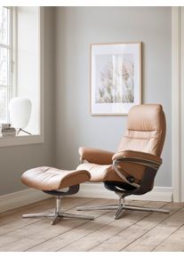 Relaxsessel stressless "Sunrise", braun (almond paloma), B:83cm H:105cm T:74cm, Leder PALOMA: PALOMA ist ein durchgef&auml;rbtes Semianilin-M&ouml;belleder mit nat&uuml;rlicher Narbung., Sessel, Relaxsessel, mit Hocker, mit Cross Base, Gr&ouml;&szlig;e S, M & L, Holzakzent Wenge