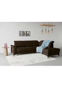 Sit & More Ecksofa SIT & MORE "Sinatra L-Form", braun (dunkelbraun), B:251cm H:85cm T:220cm, 100% Polyester, Sofas, Ecksofa, mit Ottomane, optional mit Kopfteilverstellung und Armteilfunktion