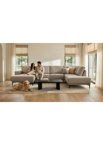 Wohnlandschaft OTTO HOME "OLAND Chenille U-Form, XXL, B: 345 cm, Skandi-Design", beige (taupe), B:345cm H:85cm T:210cm, 100% Polyester, Sofas, Wohnlandschaft, U-Form, 345 cm, Wellenunterfederung, Skandi-Design, Metallf&uuml;&szlig;e