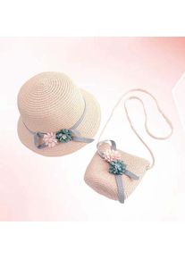 1 set 1 Wide Brim Sun Hat With Crossbody Bag Pink Beach Set For Girls Kids Cap Beach Straw Kids Straw Cap Bag Set