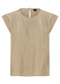 Shirtbluse BOSS Orange "Irnette Premium Damenmode", Damen, Gr. 46, beige (open gr&uuml;n 366), Web, Obermaterial: 60% Cupro, 40% Viskose, unifarben, regular fit h&uuml;ftbedeckend, Rundhals, mit Umschlag, Blusen Shirtbluse, mit &Auml;rmelaufschlag