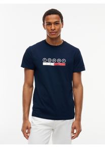 T-Shirt Tommy Jeans "SLIM PLAY TEE", Herren, Gr. S, dunkelblau, Single Jersey, Obermaterial: 100% Baumwolle, unifarben, slim fit normal, Rundhals, eingesetzt abgesteppte Kante, Shirts T-Shirt, Slim fit mit Markenprint