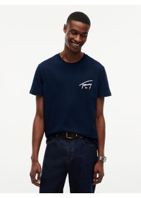 T-Shirt Tommy Jeans "SLIM SIGNATURE CHEST TEE", Herren, Gr. L, dunkelblau, Single Jersey, Obermaterial: 100% Baumwolle, slim fit normal, Rundhals, eingesetzt abgesteppte Kante, Shirts T-Shirt, Slim fit mit Rundhalsausschnitt