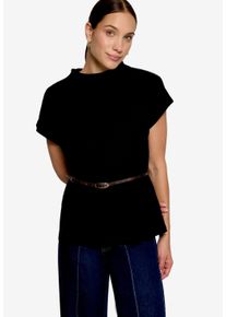 Kurzarmshirt Zero, Damen, Gr. 42, schwarz (schwarz beauty), Web, Obermaterial: 47% Baumwolle, 47% Modal, 6% Elasthan, unifarben, k&ouml;rpernah h&uuml;ftbedeckend, Rundhals, abgesteppte Kante, Shirts Kurzarmshirt, Sommershirt mit G&uuml;rtel