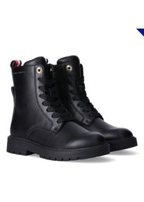 Tommy Hilfiger, Damen, Schn&uuml;rboots Herbstboots, Schn&uuml;rstiefelette mit farbigem Textilband an der Ferse, schwarz, 36, Eleganter Schn&uuml;rboots mit 