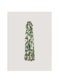 Apricot, Damen, Druckkleid &raquo;Tropical Satin Kleid&laquo; mit Neckholder, Creme, S (36) - N-Gr, Maxikleid mit Palmenbl&auml;tterdruck