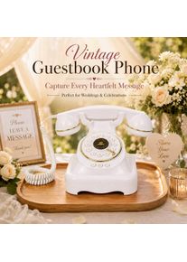 Audio Guestbook Telephone, Vintage Voice Message Recorder for Wedding Birthday Party Bridal Shower, Auto-Save Keepsake
