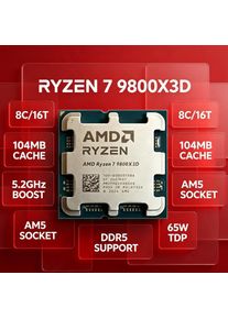 AMD Ryzen 7 9800X3D 8 Core 16 Thread Multi Task Desktop Processor 4.7GHz 96MB L3 Cache 4NM Socket AM5 DDR5 120W No Fan
