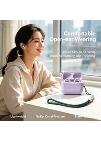 Light Purple Open Ear Wireless Bluetooth Headset Comfort Clip-on Earphones, Waterproof Sports Earbuds with Detachable Lanyard fo