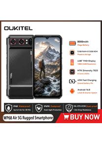 OUKITEL WP68Air 5G Rugged Smartphone 12GB RAM 512GB ROM 8000mAh Battery 32MP 6.88" 120Hz Display Dimensity 7025 Android 16.0