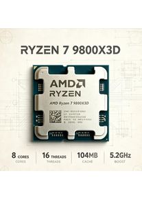 DDR5 Desktop Gaming CPU 9800X3D AMD R7 8 Core 16 Thread 4.7GHz 120W Socket AM5 No Cooler