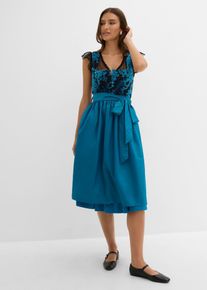 Mellanl&aring;ng dirndl med sammet (2 delar) - petrol - storlek 44 - bonprix