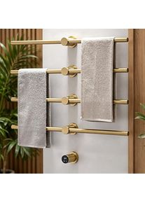Bathroom 4 Round Heated Towel Rails 304 Stainless Steel Brushed Brass Gold Hidden Insttall Electric Towel Warmer Rack