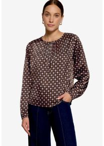 Satinbluse Zero, Damen, Gr. 38, braun, blau, Satin, Obermaterial: 96% Polyester, 4% Elasthan, gemustert, bequem h&uuml;ftbedeckend, Rundhals, elastischer Bund, Blusen Satinbluse, fein gemustert / elastische B&uuml;ndchen