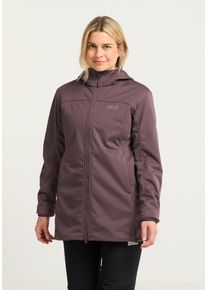 Softshellmantel Jack Wolfskin "WINDHAIN 2 COAT W", Damen, Gr. S (36), lila (sheerplum), M&auml;ntel Softshellmantel, Softshellmantel mit Kapuze, winddicht, wasserabweisend