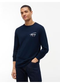 Langarmshirt Tommy Jeans "SLIM SIGNATURE CHEST TEE", Herren, Gr. XL, dunkelblau, Single Jersey, Obermaterial: 100% Baumwolle, unifarben, slim fit normal, Rundhals, eingesetzt Rippb&uuml;ndchen, Shirts Langarmshirt, Slim fit mit Rundhalsausschnitt