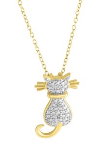 Kette mit Anh&auml;nger Firetti "Schmuck Geschenk, Katze", silber (gelbgoldfarben, silberfarben), Halsketten, Damen, 0,02, Diamanten Silber 925 (Sterlingsilber), L: 45 B: 1mm, Diamanten, Silber 925 (Sterlingsilber), Kette mit Anh&auml;nger, mit Diamanten, B:1mm