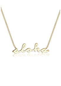 Kette mit Anh&auml;nger Elli "Halskette Anh&auml;nger Aloha Statement-Schriftzug 925 Sterling Silber vergoldet" Gr. 45, gold, Halsketten, Damen, ohne Stein, Silber 925 (Sterlingsilber), Kette mit Anh&auml;nger