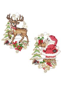 W. Reuter & Sohn - Plauener Spitze Fensterbild &raquo;Weihnachtsmann und Hirsch&laquo; Made in Germany