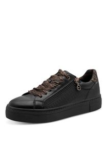 Tamaris, Damen, Sneaker Freizeitschuh, Schn&uuml;rer mit Rei&szlig;verschluss in veganer Verarbeitung, schwarz-leo, 36, Eleganter Plateausneaker mit trendigen 