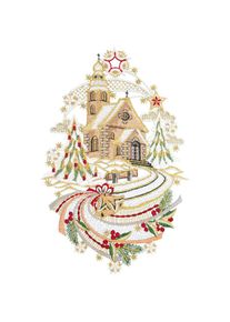 W. Reuter & Sohn - Plauener Spitze Fensterbild &raquo;Weihnachtskirche&laquo; Made in Germany