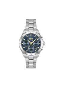 Multifunktionsuhr BOSS "ALLEY", silberfarben, dunkelblau, Armbanduhren, Damen, Multifunktionsuhr, Quarzuhr, Armbanduhr, Damenuhr, Edelstahlarmband, analog, Tag