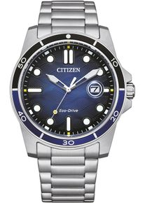 Solaruhr Citizen, silber (silberfarben, dunkelblau), Armbanduhren, Herren, Solaruhr, Armbanduhr, Herrenuhr, Edelstahlarmband, bis 10 bar wasserdicht, Datum