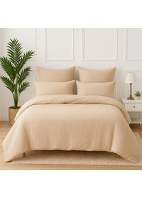 Bettw&auml;sche WOLKENFELD "Wolkenfeld Premium Musselin mit Rei&szlig;verschluss", beige, B/L: 200cm x 220cm, 1 Stk., 2 Stk., Musselin, B/L: 80cm x 80cm & 80cm x 80cm, 3 tlg., Musselin, Obermaterial: 100% Baumwolle, Bettw&auml;sche, Bettw&auml;sche, aus 100% Baumwolle &ndash; Atmungsaktiv & Weich &ndash; inkl. Kissenbezug 80x80