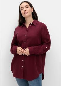 Hemdbluse sheego, Damen, Gr. 46, rot (weinrot), 100% Baumwolle, unifarben, Blusen Hemdbluse