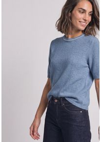 Kurzarmpullover Street One, Damen, Gr. 34, northern blau meliert, Feinstrick, Obermaterial: 37% Baumwolle, 34% Polyacryl, 26% Polyester, 3% Elasthan, meliert, h&uuml;ftlang, Rundhals, Pullover Kurzarmpullover, Feinstrickqualit&auml;t mit Kontrastdetail