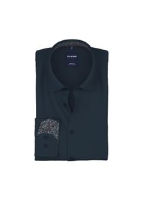 Langarmhemd OLYMP "No. Six", Herren, Gr. 44, N-Gr, marine, Web, Obermaterial: 97% Baumwolle, 3% Elastolefin, unifarben, slim fit normal, 2-Knopf-Manschette verstellbar, Hemden Langarmhemd, Businesshemd, Kentkragen, Super Slim