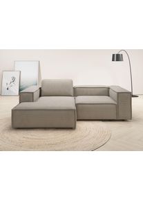 Ecksofa Home Affaire "Watertown, kompakte L-Form, 246 cm breite f&uuml;r kleinere R&auml;ume", beige (sand), B:246cm H:68cm T:171cm, 95% Polyester, 5% Nylon, Sofas, Ecksofa, modernes Ecksofa mit Feincordbezug, platzsparend & bequem